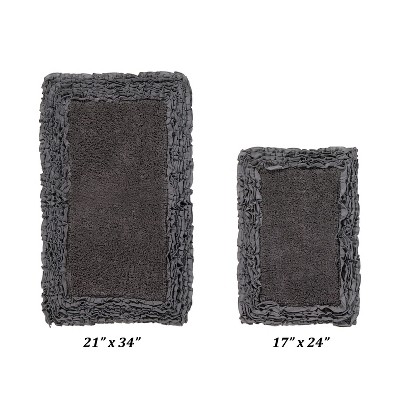 Shaggy Border Collection 2-Piece Bath Rug Set 100% Cotton Tufted Weave Ruffle Border Pattern Bathroom Rug for Machine Washable Bathmat