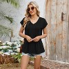 Women's V-Neck Ribbed T-Shirt | Relaxed Fit Short Sleeve Top - 3 of 4