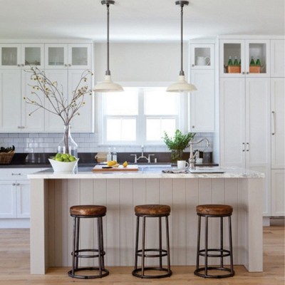 Royal Hampton 24 Inch Mango Wood Counter Height Barstool With Iron Base, Brown And Black