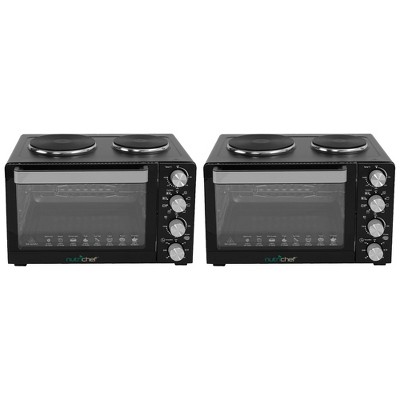 NutriChef Kitchen Countertop Multi-function Convection Rotisserie Toaster Oven Cooker w/ 2 Food Warming Hot Plates, Grill Rack, & Baking Tray (2 Pack)