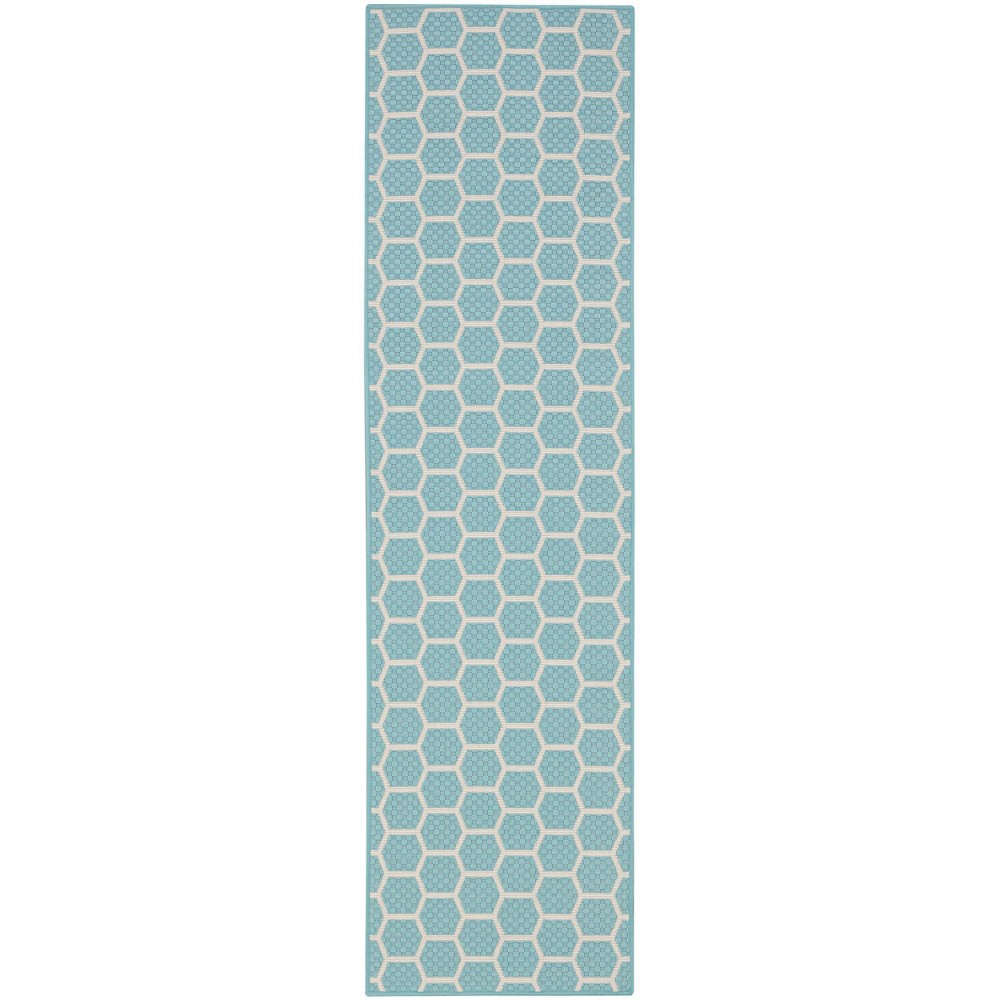 Photos - Doormat Nourison 2'x6' Reversible Basics Woven Indoor/Outdoor Runner Rug Aqua Blue 