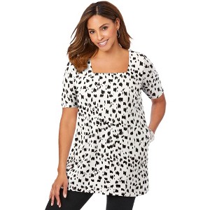 Jessica London Women's Plus Size Stretch Cotton Square Neck Tunic - 1 of 4