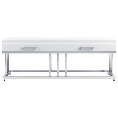 Dalya Contemporary White and Chrome Rectangular Coffee Table with Storage