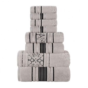Zero Twist Cotton Solid and Floral Jacquard 8 Piece Bathroom Towel Set by Blue Nile Mills - 1 of 4