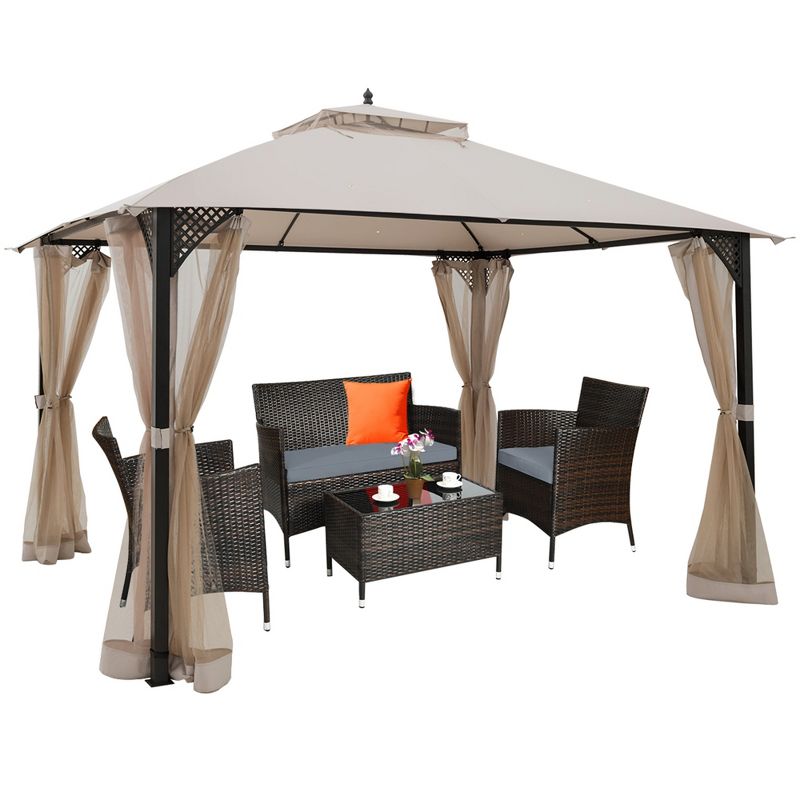 Tangkula 12' x 10' Octagonal Tent Outdoor Gazebo Canopy Shelter with Mosquito Netting, 3 of 6