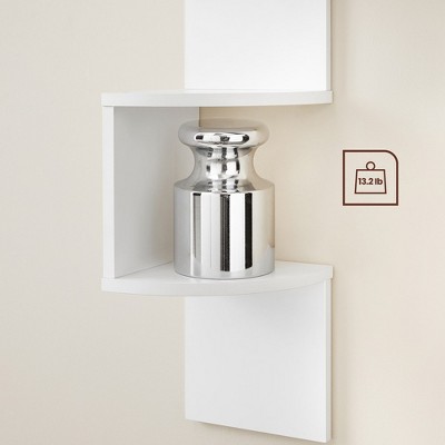 White Zigzag Floating 5-Tier Particleboard Corner Wall Shelf