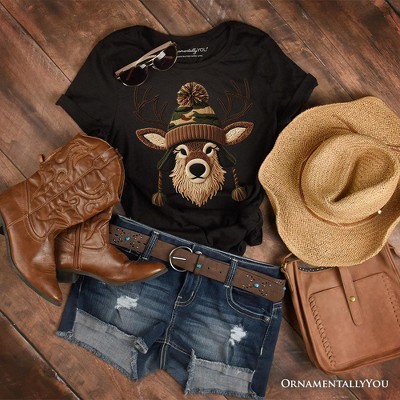 Deer Head Camo Hat Christmas T-Shirt, Imitation Latch Hook Yarn Cozy Hunting Season Tee | OrnamentallyYou