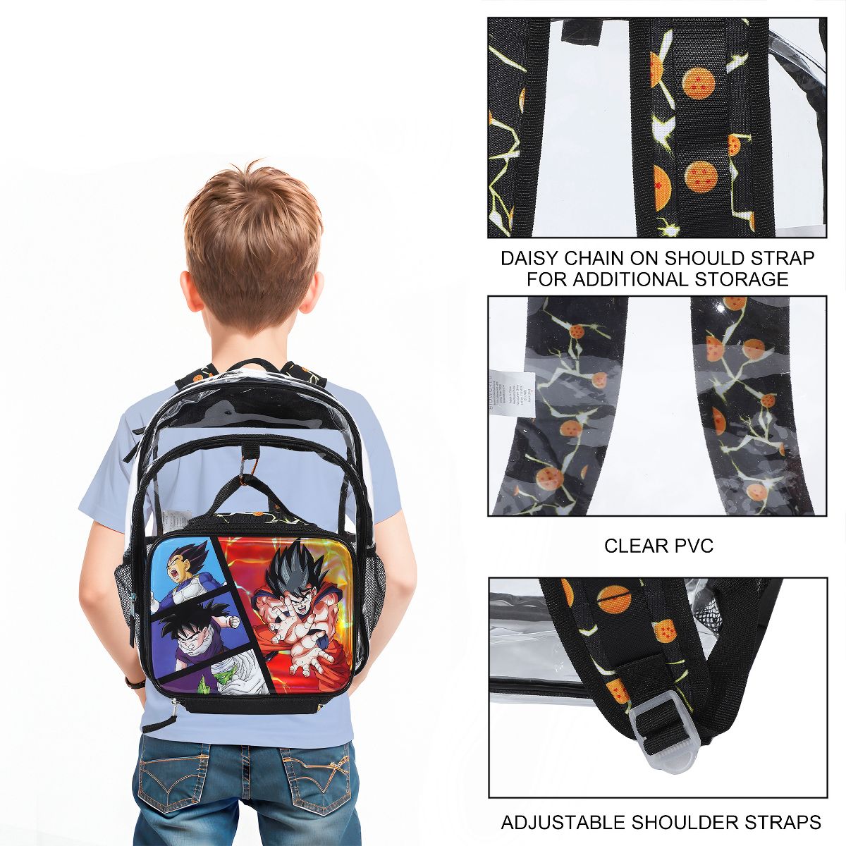 Dragon Ball Z Goku 2-Piece 16" Kids Clear Backpack & Lunch Box Set For School And Travel - thumbnail 4