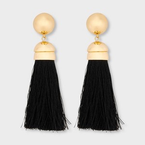 SUGARFIX by BaubleBar Threaded Fringe Statement Earrings - Black: Zinc Material, 3.4" Length - 1 of 3