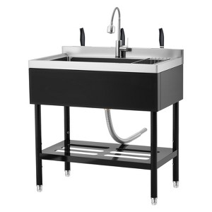 Stainless Steel Utility Sink with Faucet, Single Bowl Kitchen Sink with Adjustable Legs, Storage Shelf,S-Hooks & Hot Cold Water Pipes,Laundry,Garage - 1 of 4