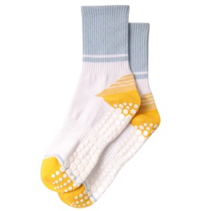 Anna-Kaci 3-Pack Women's Cotton Crew Socks with Color Block Toes Striped Cuffs and Non-Slip Grip Soles, 3 pcs-2 - 1 of 4