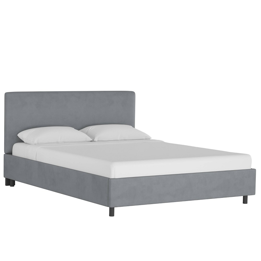 Skyline Furniture California King Olivia Upholstered Platform Bed in Velvet Steel Gray: Modern Design, Pine Frame, No Box Spring Needed