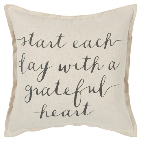 Oversize 'with a Grateful Heart' Quote Poly Filled Square Throw Pillow Neutral - Rizzy Home - image 1 of 4