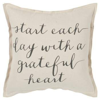 Oversize 'with a Grateful Heart' Quote Poly Filled Square Throw Pillow Neutral - Rizzy Home
