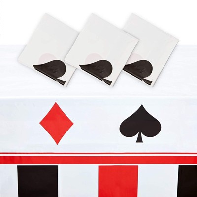 Sparkle and Bash 3 Pack Casino Plastic Tablecloth for Poker Party (54 x 108 in, White)