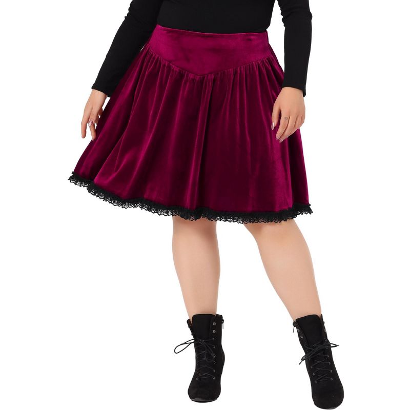 Agnes Orinda Women's Plus Size Velvet Party Lace Above Knee A-Line Skirts, 1 of 6