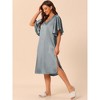 cheibear Women's Satin Nightdress Flare Bell Short Sleeve Sleep Dress Nightgown - 2 of 4