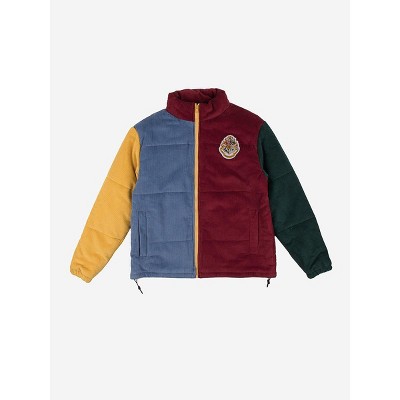 Harry Potter Hogwarts Crest Long Sleeve Colorblock Adult Puffer Jacket-XS