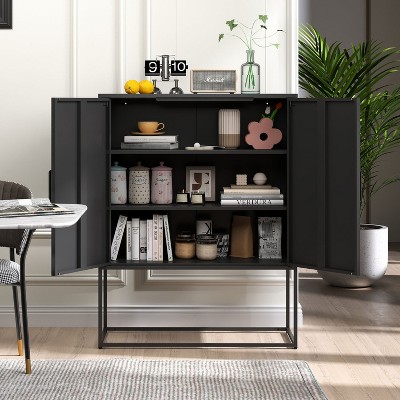 Metal Sideboard Cabinet, Accent Storage Cabinet with doors, Modern Coffee Bar Cabinet with Adjustable Shelves 200lbs Capacity for Kitchen-The Pop Home