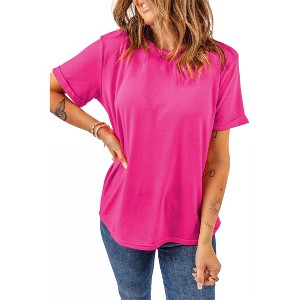 Women's Casual Plain Crew Neck Tee - Full Time Purchase - 1 of 4