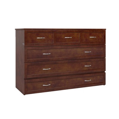 Northfield Walnut Queen Murphy Bed Chest with Built-in Charger and Memory Foam Mattress