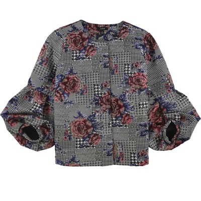 Alfani Womens Bubble Sleeve Floral Blazer Jacket