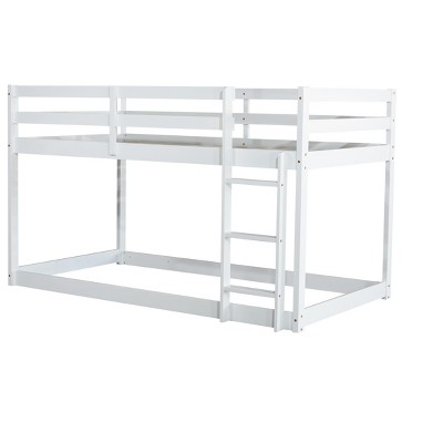 NicBex Twin Over Twin Bunk Bed with Guardrail,Rubber Wood Loft Bed with Built-In Ladder,Modern Bunk Beds,Low Height Bunk Beds for Bedroom