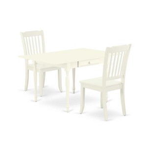 HomeStock 3-Piece Linen White Finish Rectangular Solid Wood Top With Dropleaf Dining Table Set - 1 of 4