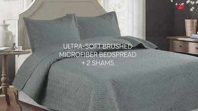 Legacy Decor 3 PCS Pinsonic Reversible All Season Bedspread Quilt Coverlet Oversized Queen Size Sage Color