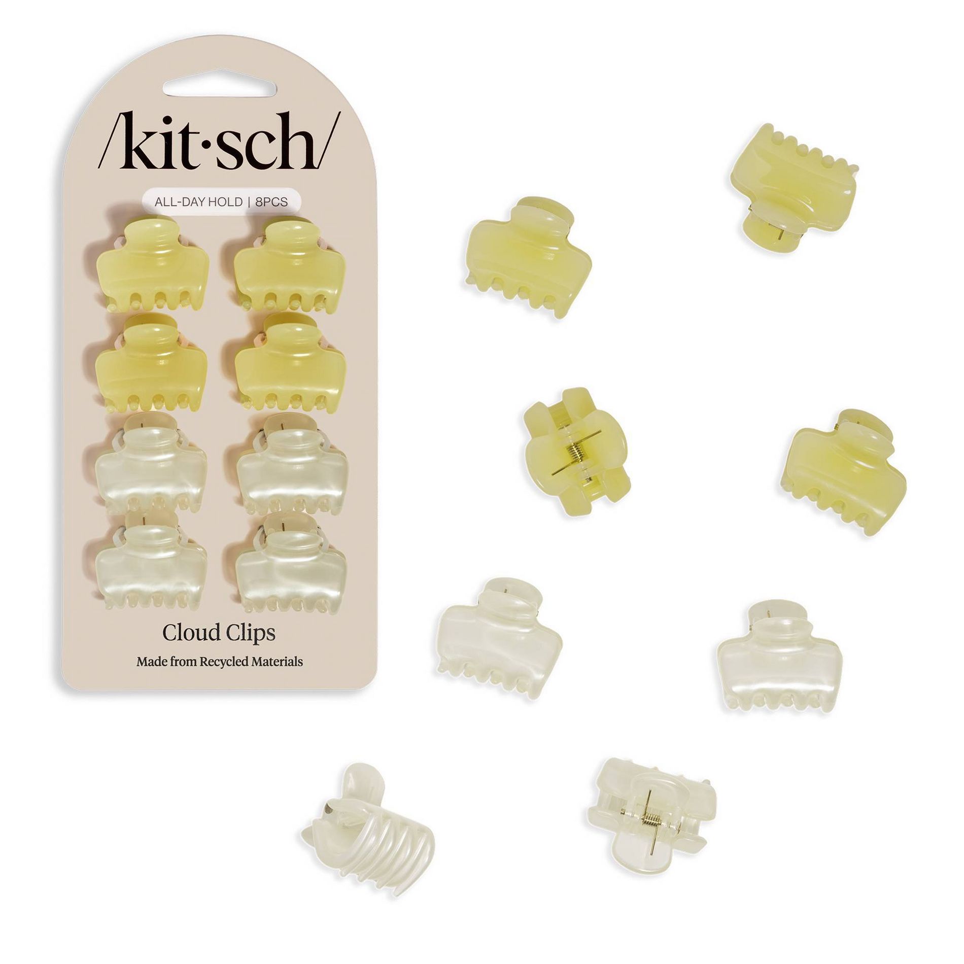 Kitsch Mini Jelly Cloud Clips 8pc Set - Pearlized Cream & Butter Yellow: Hair Styling, Securing All Hair Types