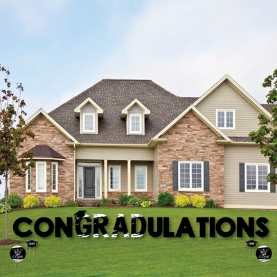 Big Dot of Happiness Black and White Graduation Party Yard Signs - Outdoor Lawn Decorations - ConGRADulations