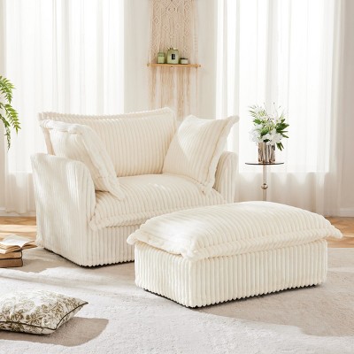 2 Piece Lazy Armrests Sofa Chairs,Chenille Fabric Upholstered Sectional Modular Sofa Chair,Sectional Modular Sofa With Ottoman-Coolbibila
