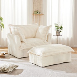 2 Piece Lazy Armrests Sofa Chairs,Chenille Fabric Upholstered Sectional Modular Sofa Chair,Sectional Modular Sofa With Ottoman-Coolbibila - 1 of 4