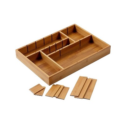 Juvale Kitchen Drawer Bamboo Organizer with Removable Dividers for Cutlery 14 x 10 x 2"