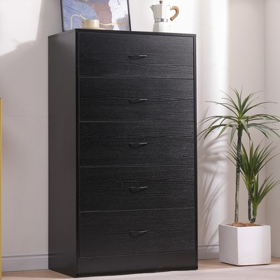 sugift 5 drawer dresser modern wood chest of drawers for bedroom