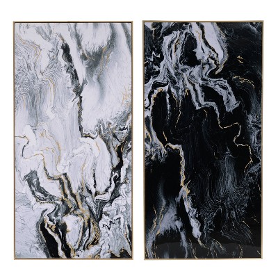 36" x 73" (Set of 2) Marbled Wall Prints with Frame White/Gold - A&B Home