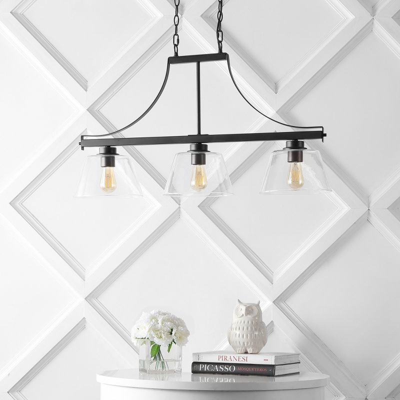36&#34; 3-Light Jayden Industrial Farmhouse Iron/Glass Linear LED Pendant Oil Rubbed Bronze/Clear - JONATHAN Y, 6 of 12