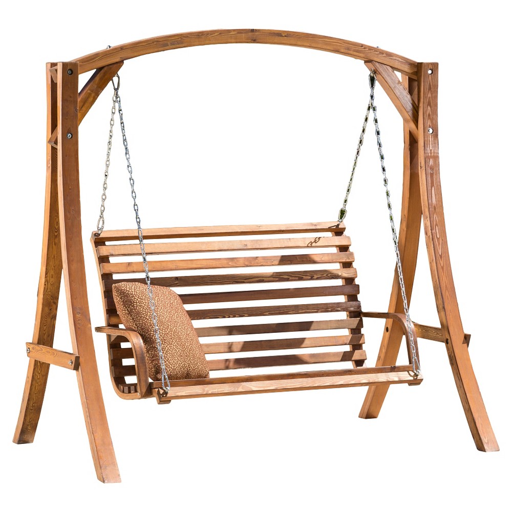 Photos - Canopy Swing Tulip Larch Wood Patio Swinging Loveseat - Natural - Christopher Knight Ho