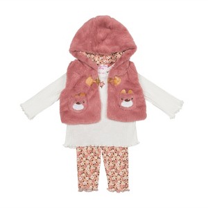 Little Lass Baby Girls 3 Piece Faux Fur Vest & Coordinated Outfit - 1 of 4