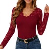 Women's Lace Trim Blouse Long Sleeve V-Neck Fitted Top with Floral Detail for Romantic - 2 of 4