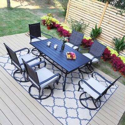 7pc Patio Dining Set with 360 Swivel Chairs with Cushions and Rectangle Steel Table - Captiva Designs