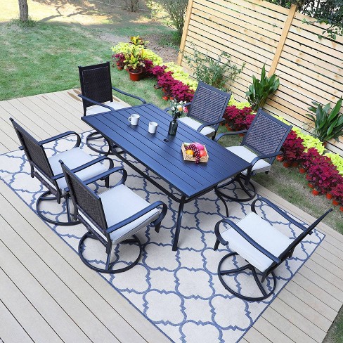 7pc Patio Dining Set With 360 Swivel Chairs With Cushions And Rectangle ...