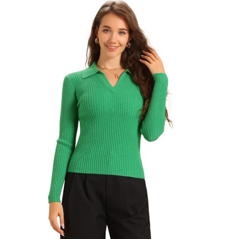 INSPIRE CHIC Women's Turndown Collar V Neck Sweater Top - image 1 of 4