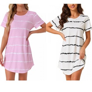 INSPIRE CHIC Women's 2 Pcs Round-Neck Curved-Hem Short-Sleeve Nightshirt Sleep Gown - 1 of 4