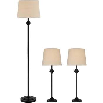 360 Lighting Carter Rustic Farmhouse 3 Piece Table Floor Lamp Set Black Metal Cream Fabric Tapered Drum Shade for Living Room Bedroom Office House