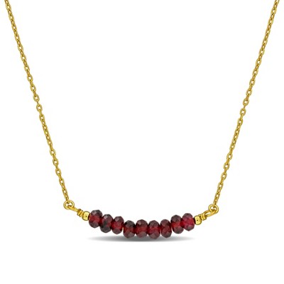 EVERLY JEWELRY | Yellow Plated Sterling Silver 7/8ct TGW Garnet Bead Bar Necklace, 16.5 inc + 2 inc