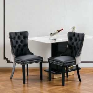 Mshliw Set of 2 Modern Tufted Dining Chairs with PU and Velvet Upholstery, Nailhead Trim and Solid Wood Legs for Dining Room - 1 of 4