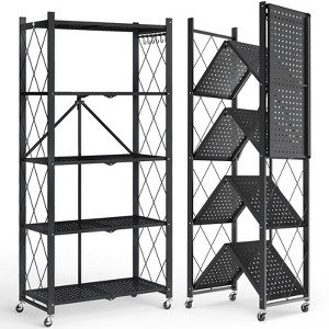 SUGIFT 5-Tier Storage Shelf Foldable Metal Shelving Units with Wheels, Black - 1 of 4