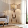 Fortune Candy 59'' Tall Boho Tripod Floor Lamp with Shelves, Mid-Century Modern Wood Standing Lamp with Rattan and Fabric Shades for Home - 4 of 4