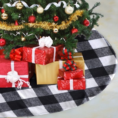 Joyfy 36"/48'' Christmas Tree Skirt, Red and Black Buffalo Checked Tree Skirts Mat, Christmas Decorations Intdoor, Xmas New Years Eve Party Decor
